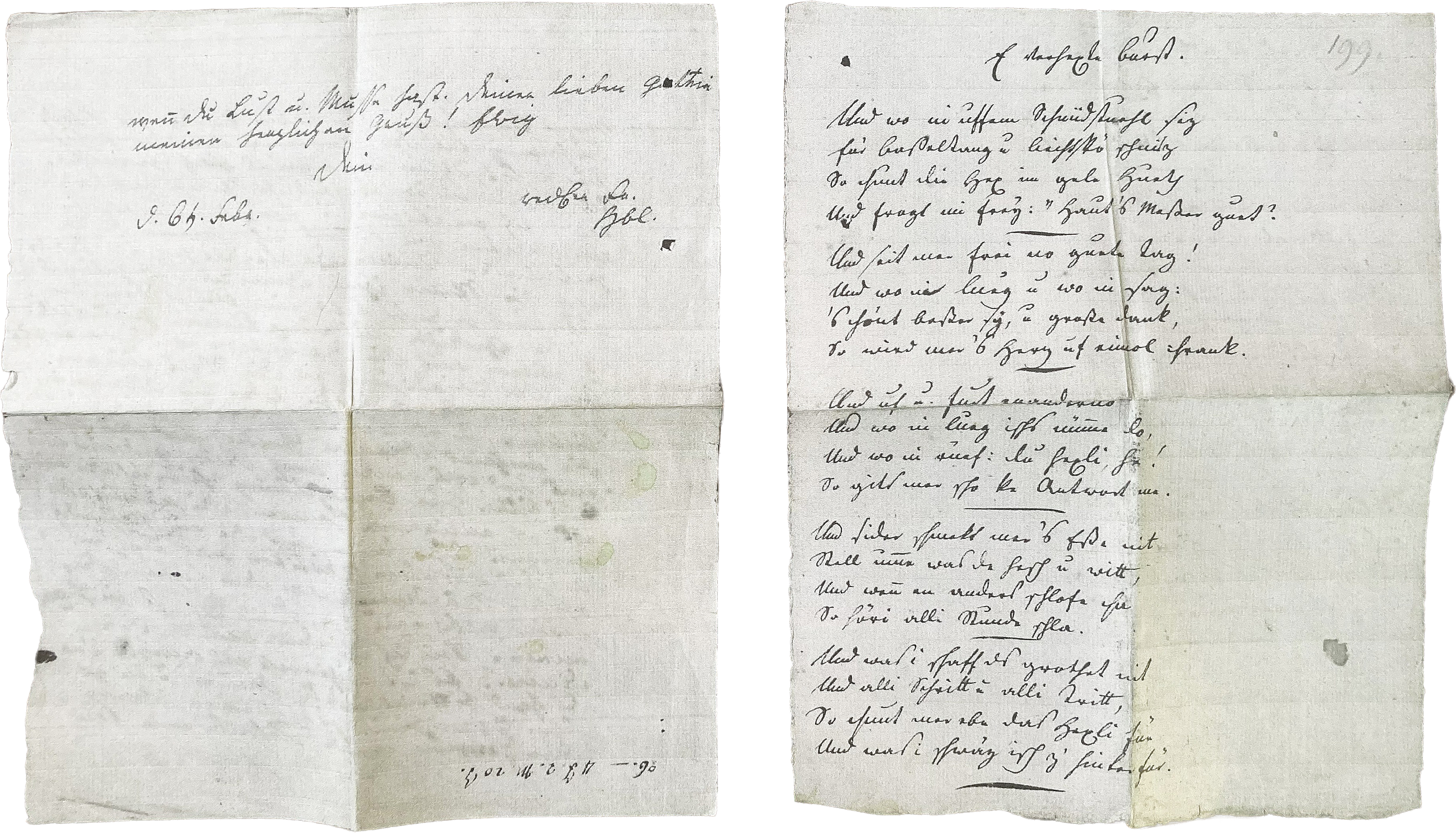Gefaltetes Faksimile von Hebels Brief an Friedrich Wilhelm Hitzig vom 6. Februar [1801].