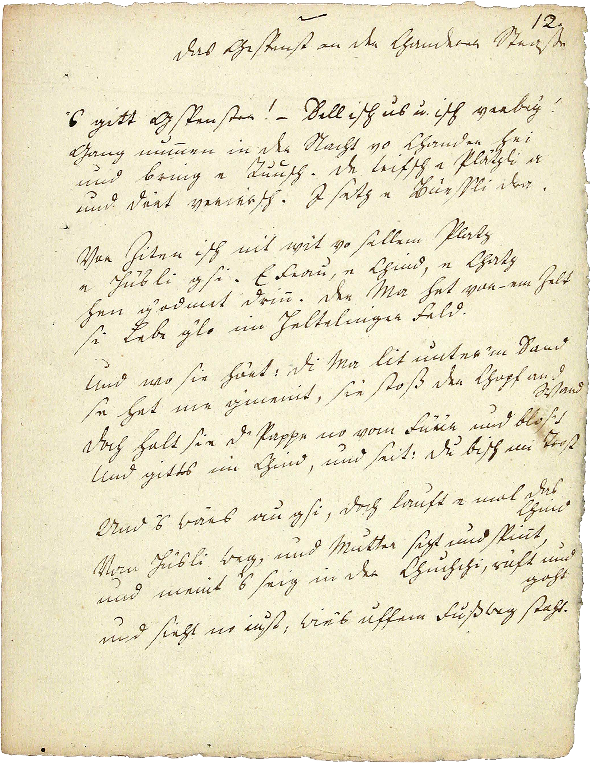 Erste Seite einer frühen eigenhändigen Version des Gespensts an der Kanderer Straße von Johann Peter Hebel.