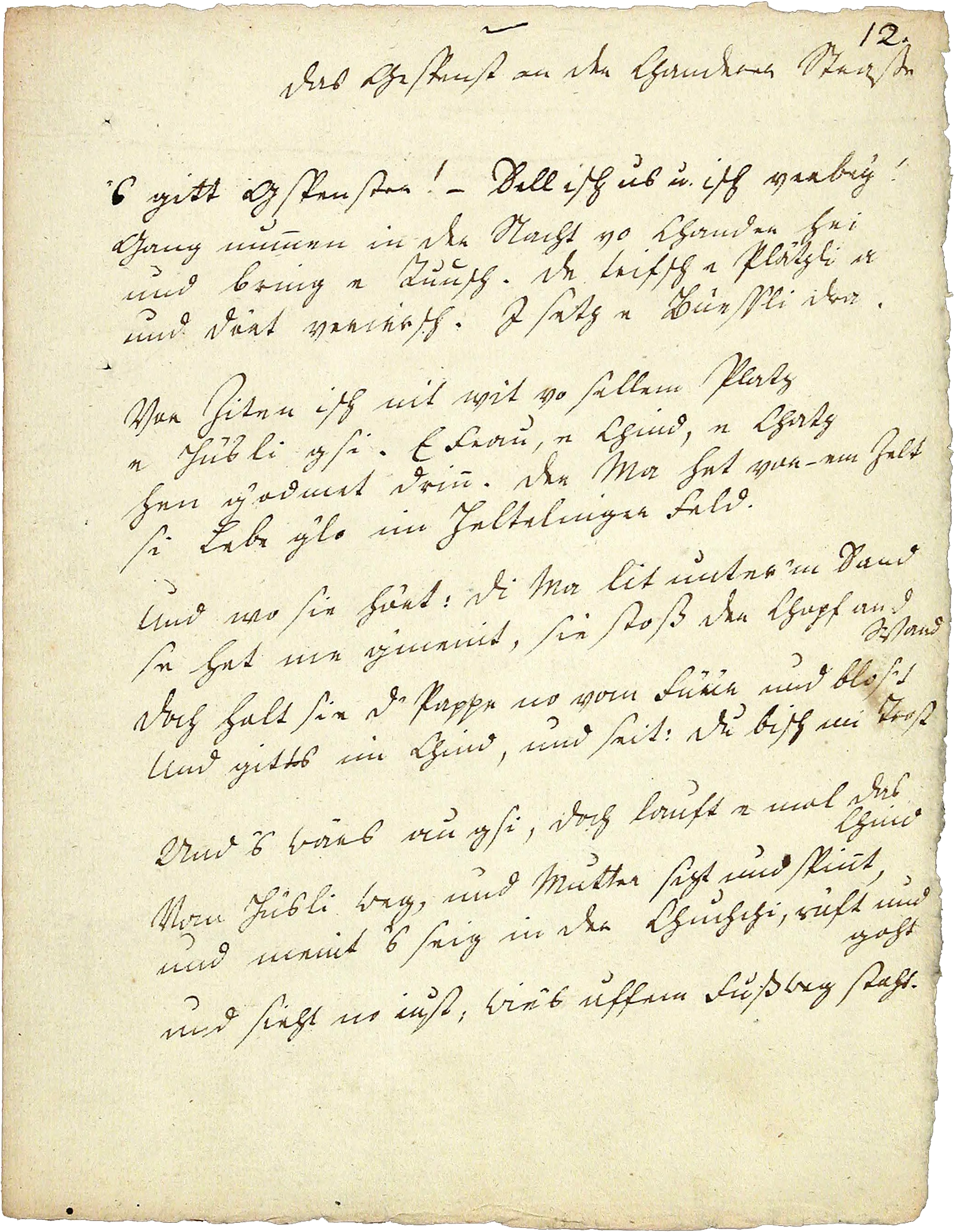 Erste Seite einer frühen eigenhändigen Version des Gespensts an der Kanderer Straße von Johann Peter Hebel.