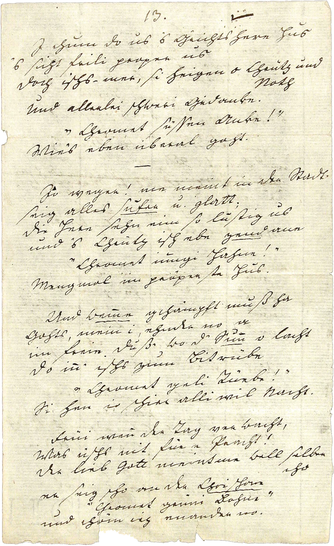 Erste Seite einer frühen eigenhändigen Version der Marktweiber in der Stadt von Johann Peter Hebel.
