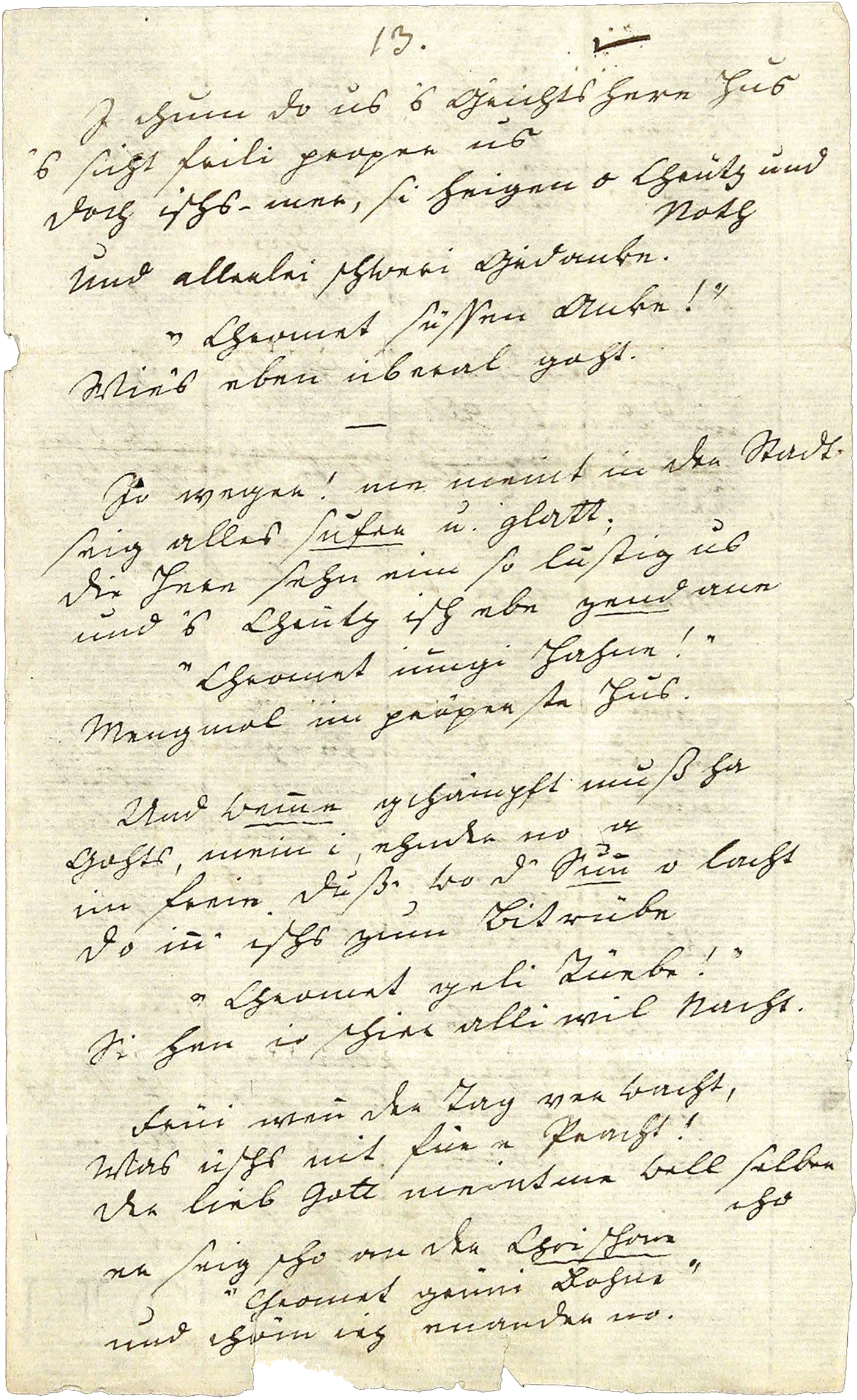 Erste Seite einer frühen eigenhändigen Version der Marktweiber in der Stadt von Johann Peter Hebel.