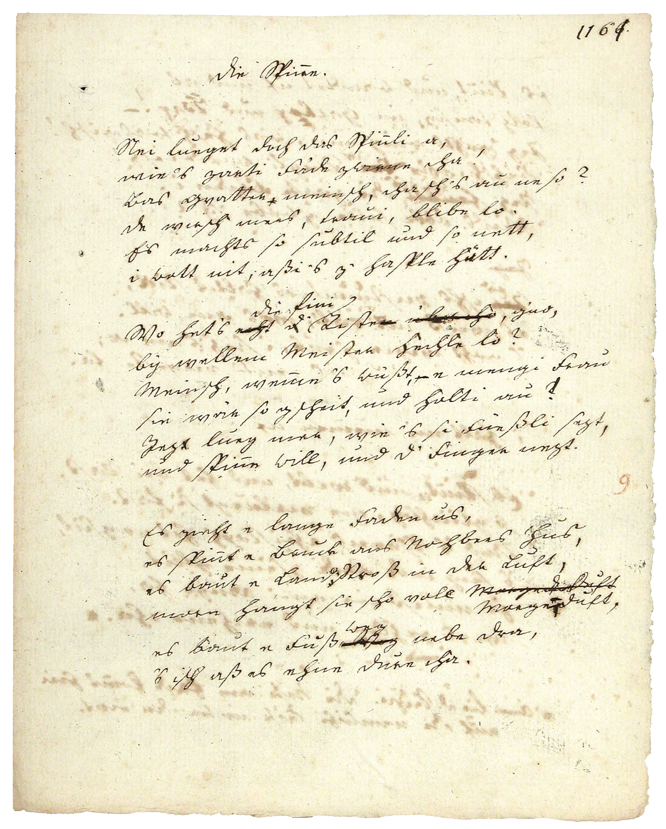 Erste Seite von Johann Peter Hebels eigenhändiger Satzvorlage zur Spinne.