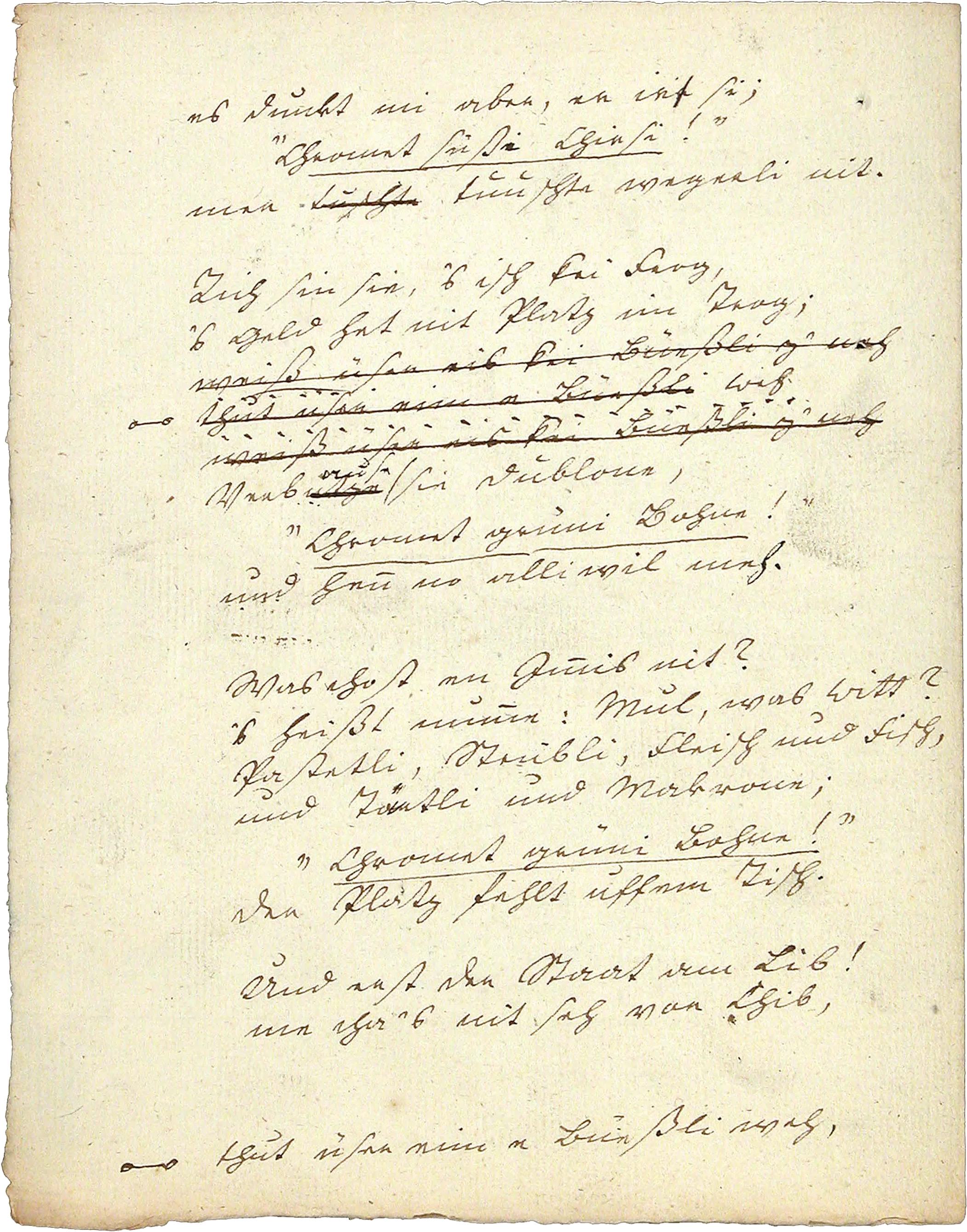 Johann Peter Hebel, eigenhändige Satzvorlage der Allemannischen Gedichte, Die Marktweiber in der Stadt, vierte Seite.