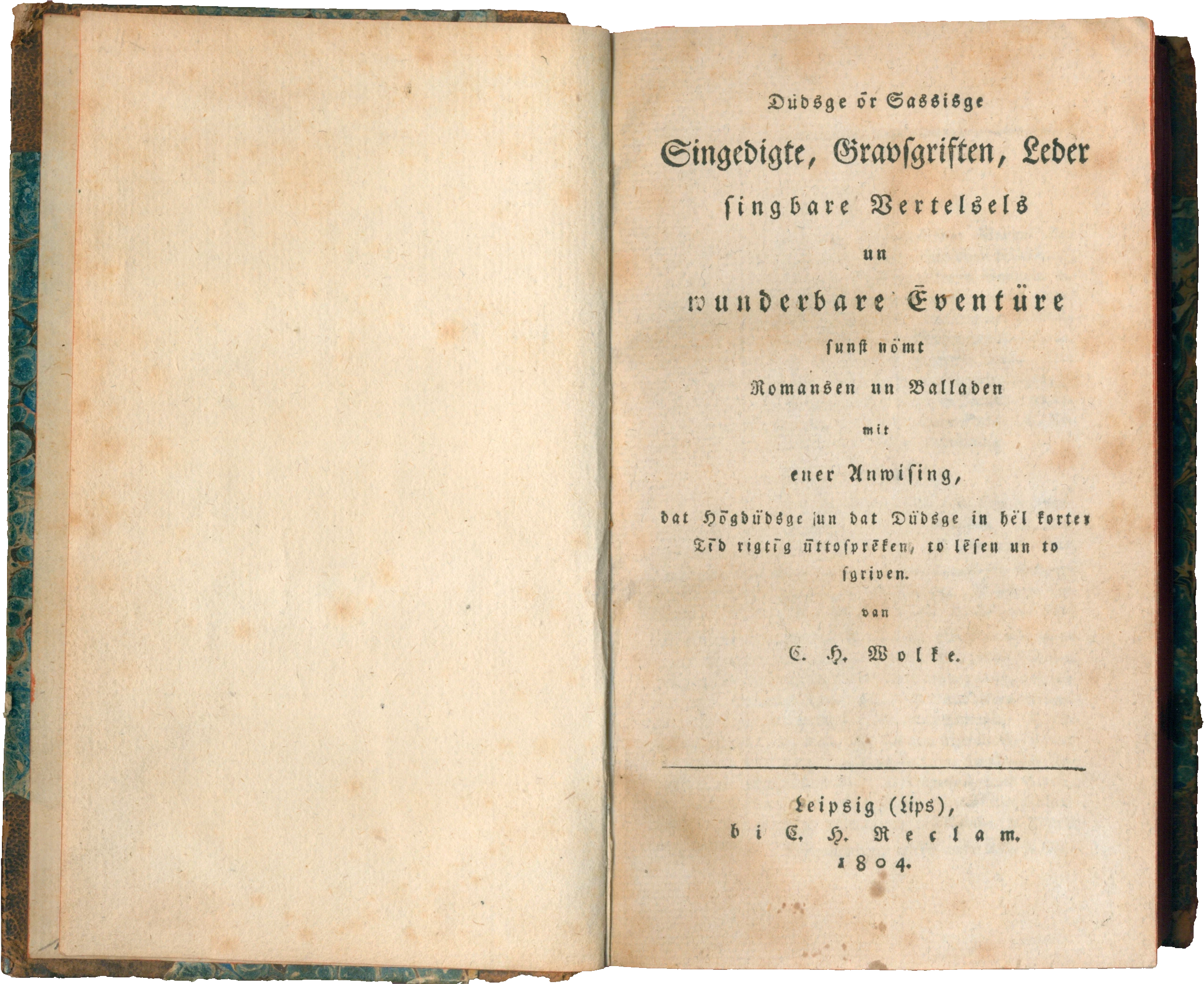 Titelblatt von Christian Heinrich Wolkes niederdeutscher Gedichtsammlung aus dem Jahr 1804.
