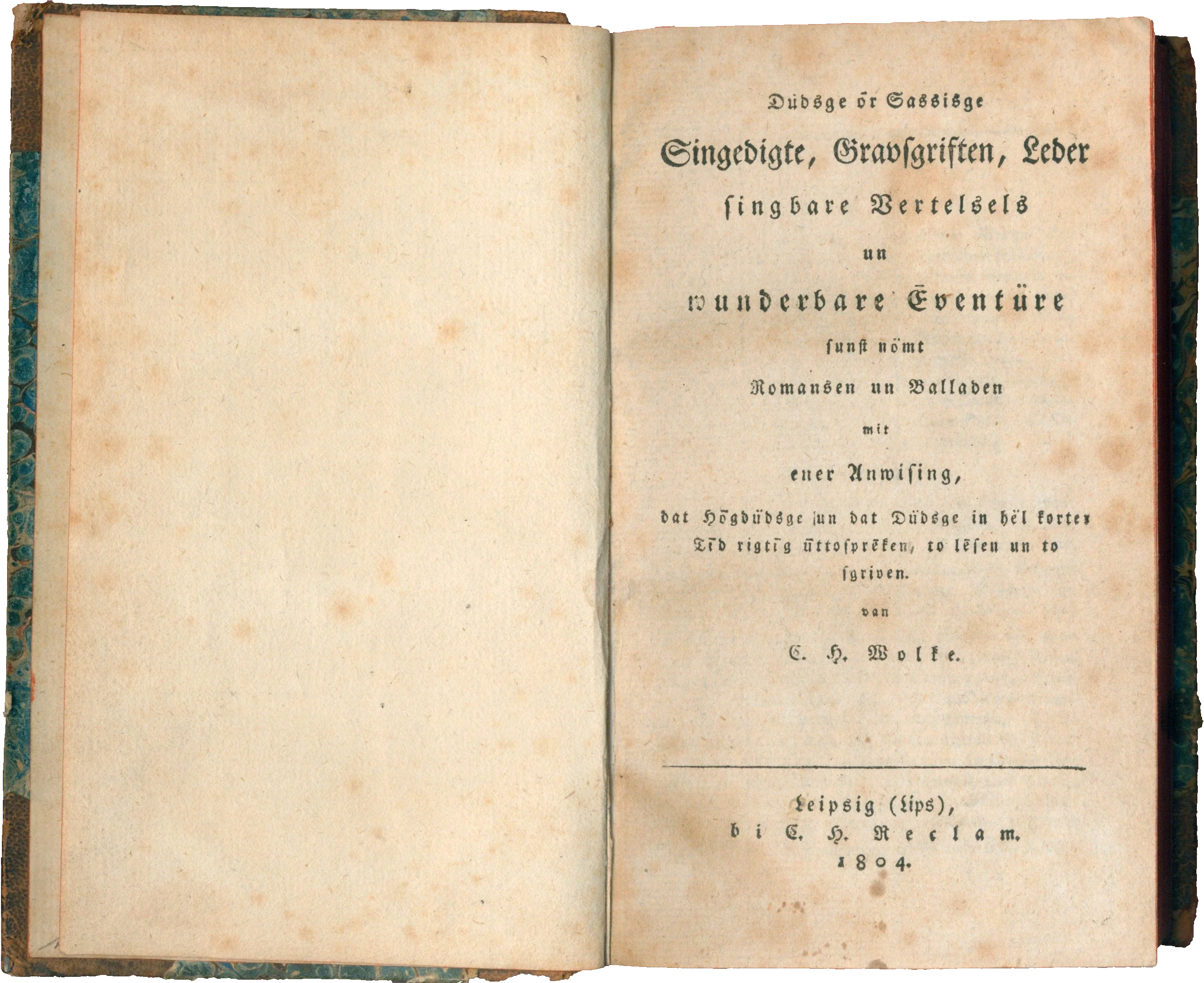 Titelblatt von Christian Heinrich Wolkes niederdeutscher Gedichtsammlung aus dem Jahr 1804.