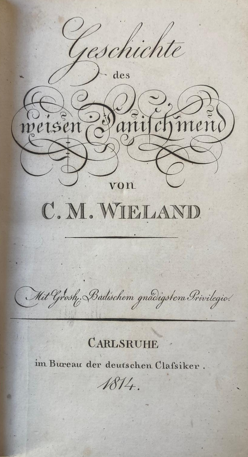 Titelblatt von Christoph Martin Wielands Geschichte des weisen Danischmend, Karlsruhe 1814.