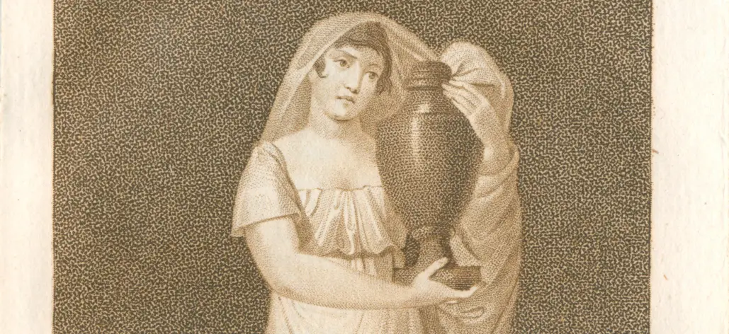 Henriette Hendel als Agrippina mit einer Urne.