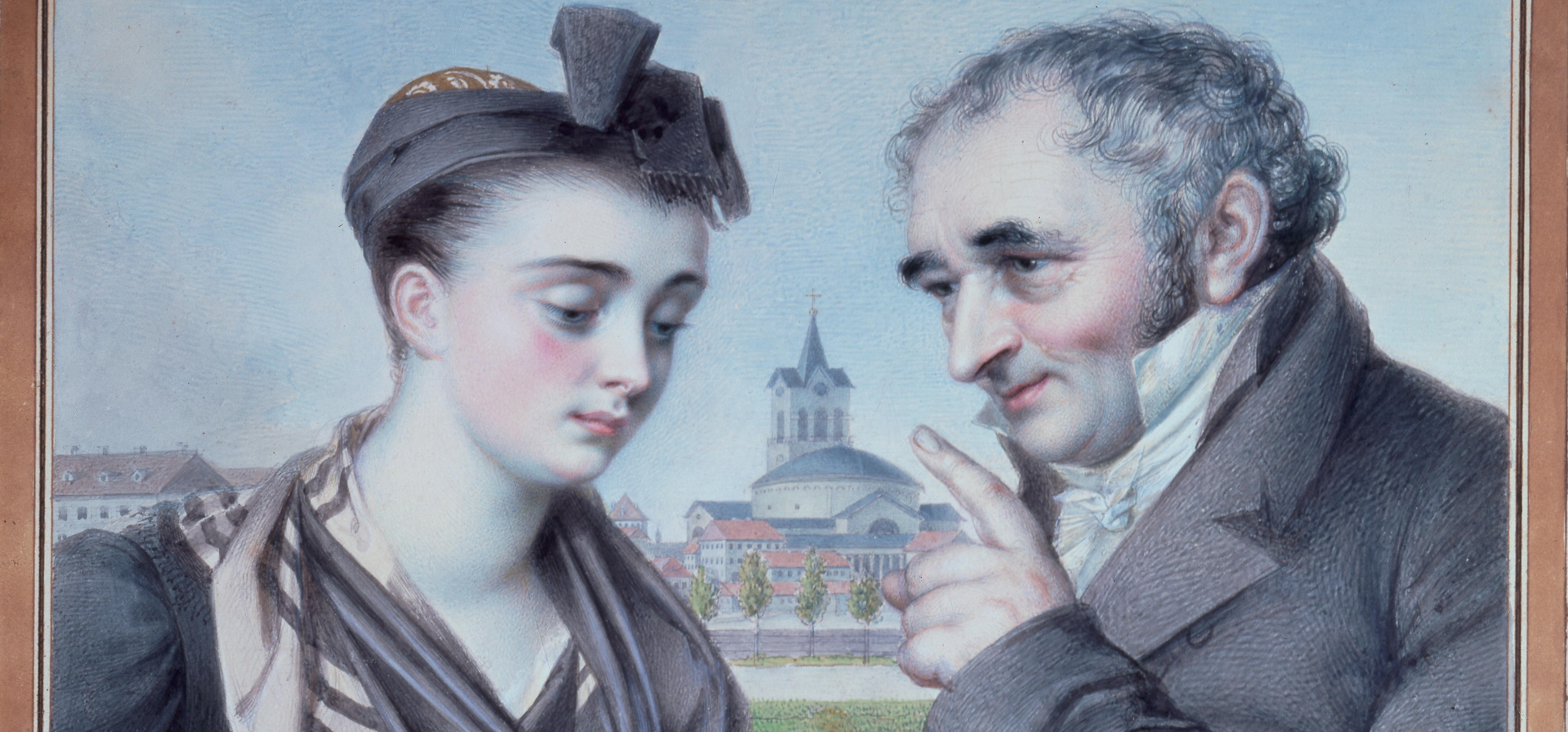 Johann Peter Hebel im Gespräch mit der jungen Elisabeth Baustlicher.