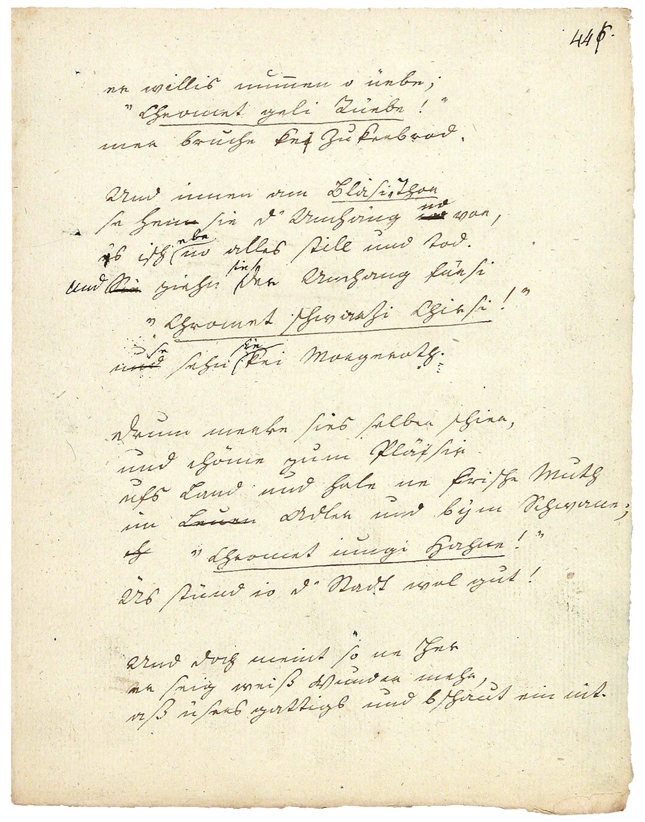 Dritte Seite von Johann Peter Hebels eigenhändiger Satzvorlage der Marktweiber in der Stadt.