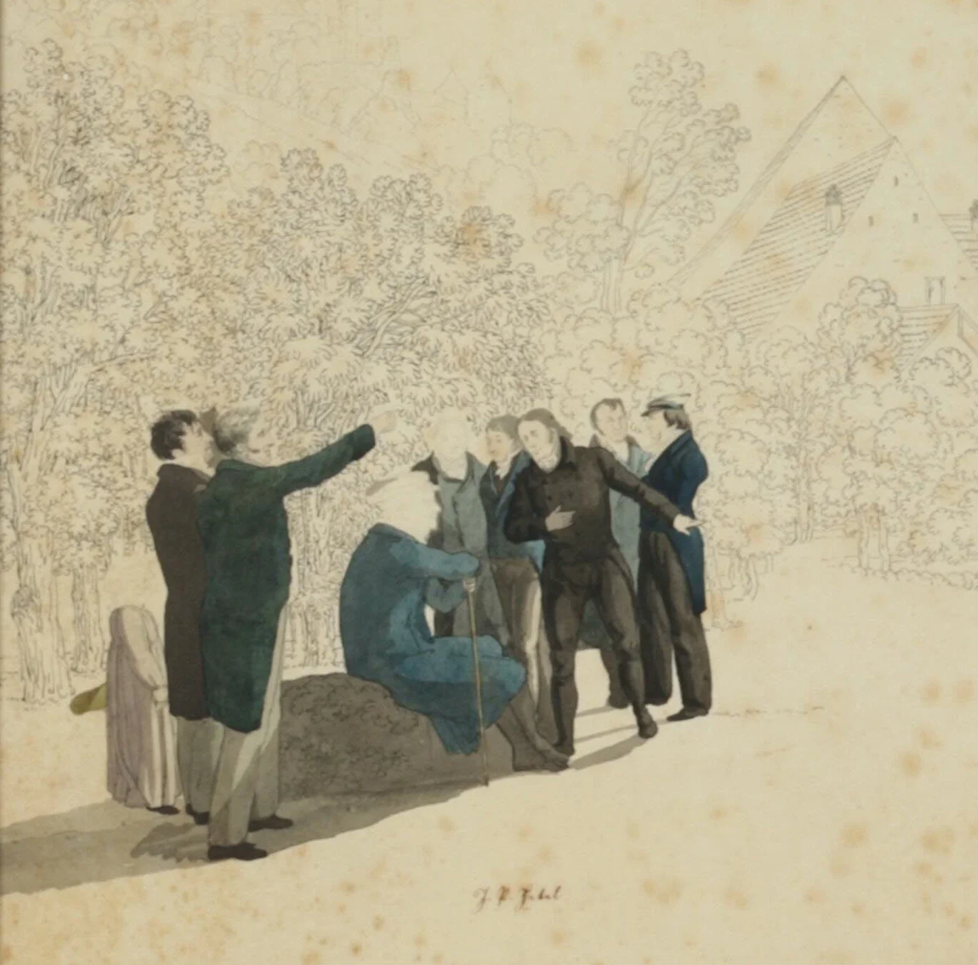 Detail aus Christian Meichelts aquarellierter Federzeichnung des Proteuserbunds von 1820
