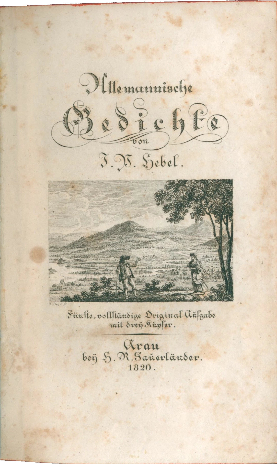 Titelblatt der fünften rechtmäßigen Auflage von Hebels Allemannischen Gedichten, Aarau 1820.