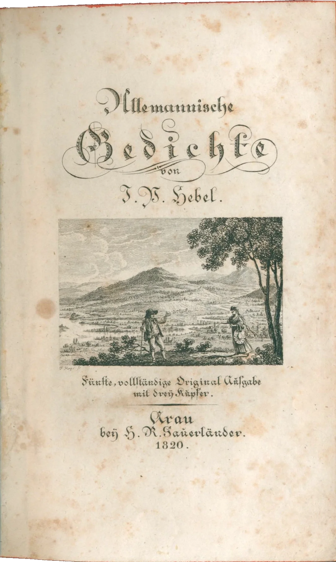 Titelblatt der fünften rechtmäßigen Auflage von Hebels Allemannischen Gedichten, Aarau 1820.