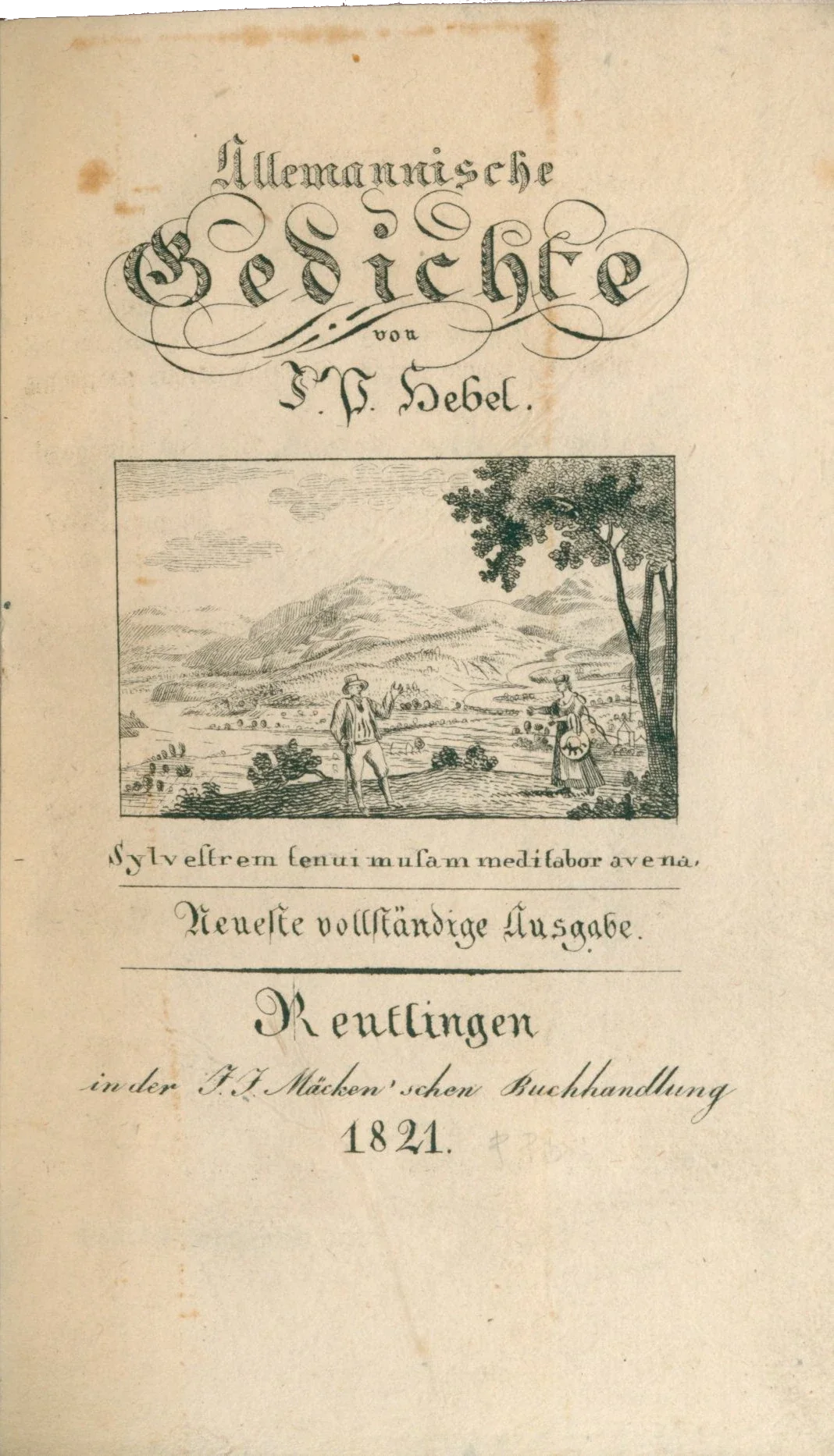 Titelblatt des Reutlinger Nachdrucks von Hebels Allemannischen Gedichten bei Mäcken, 1821.